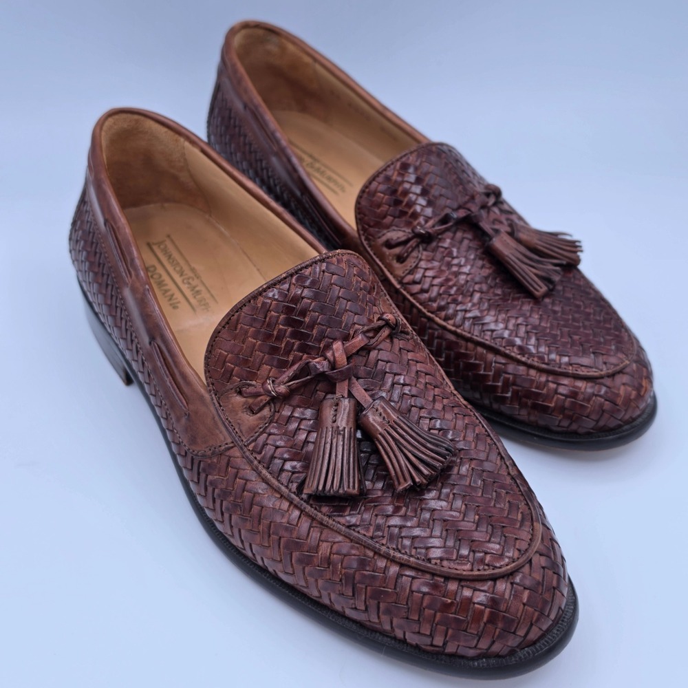 Johnston & Murphy Domani Mens Woven Tassel Loafers Brown Leather Italy 8.5 M
